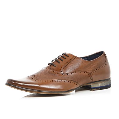 Brown leather panelled lace up formal shoes